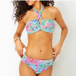 Lilly Pulitzer Eddee Bandeau Top 10 and Lagoon Sarong Hipster Bottom 8 bikini